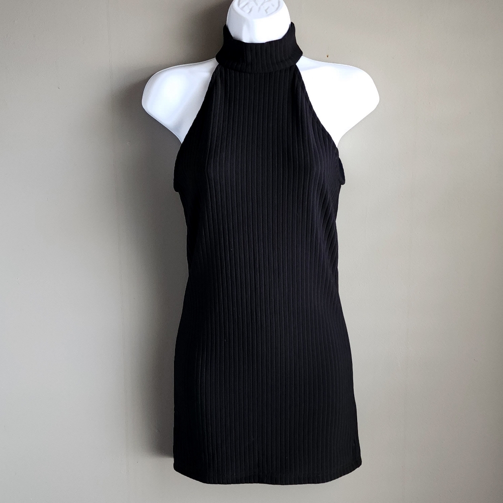 F21 Half-Turtleneck Off Shoulder Ribbed Mini Tube Dress Black